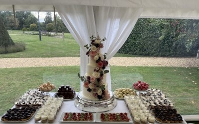 5 tier cake and dessert table 