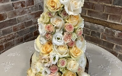 Buttercream Wedding Cake with Fresh Floral Cascade