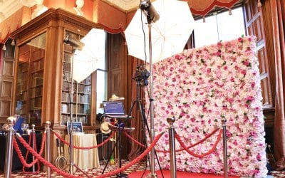 Photo booth for hire Midlands weddings guest book flower wall