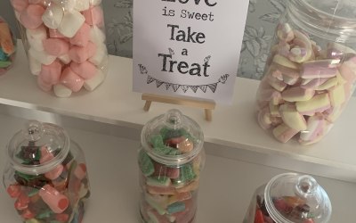Sweet jars with sign