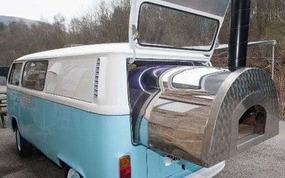 VW camper van with wood fired oven