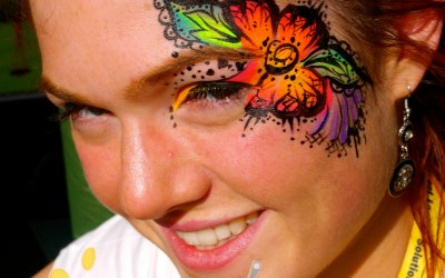 Neon UV Henna Flower Festival Eye Design by London Face Painter Happy Canvas
