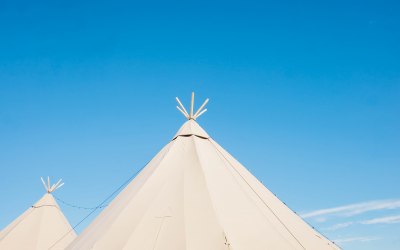 The tipi crown against the blue Cornish skyline