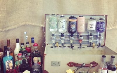 Our vintage gin suitcase bar at Burnhopeside hall in Lanchester