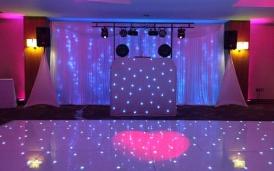 Gold Package set-up at Ramada Plaza, Southport. Please note: Backdrop and dance floor supplied by venue.