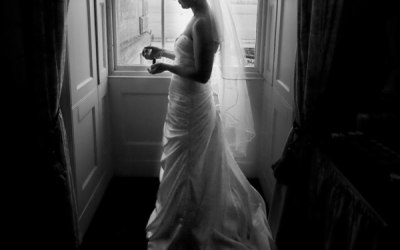 Bride taking a moment to remember the day