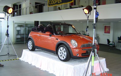 A mini convertible, on a MFX stage & some film set lighting 