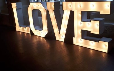 Led Love and Mr & Mrs letters are available in white or if your going for a rustic theme these to can be hired from £75