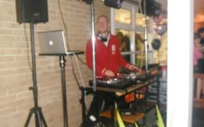 Mobile DJ setup for a 21st birthday party.