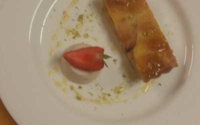 Rhubarb tart with Strawberry Panna cotta