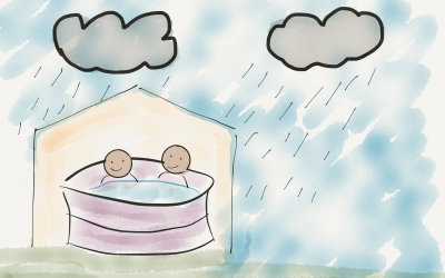 Gazebo hot tub in the rain