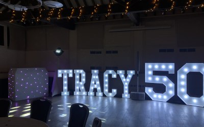 Birthday party with light up letters.