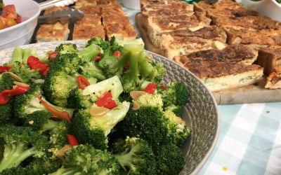 Homemade Quiche and Broccoli Salad with Garlic and Chilli Dressing