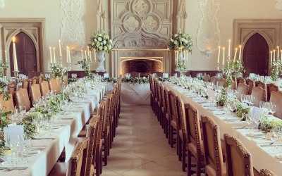 Long tables with greenery runners