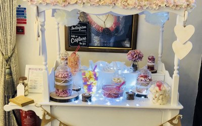 Our beautiful sweet cart dressed for a wedding.