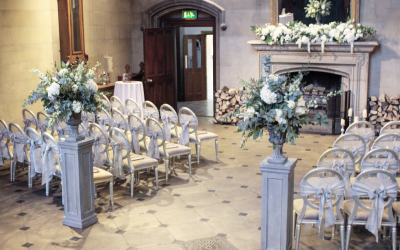 Ceremony Set Up at Matfen Hall with our Stone Urns and Pedestals 