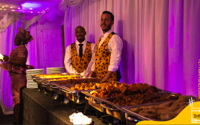 Buffet and waiting staff at a wedding