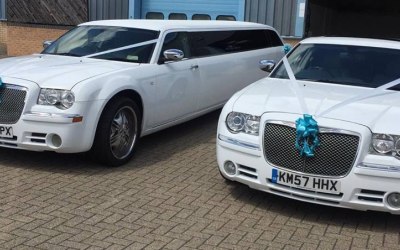 white Chrysler limo wedding