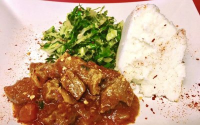 Ugali vegetable and chicken stew 