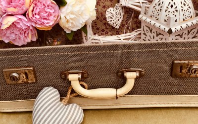 Vintage suitcases and shabby chic props