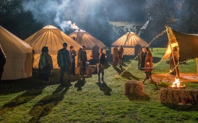 Glamping yurts for BBC production Shakespeare and Hathaway supplied by Roundhouse Yurts