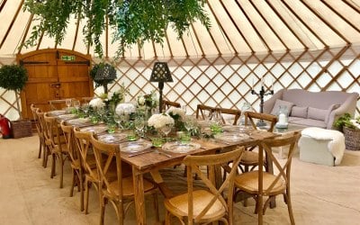 A glamorous dining experience in a yurt