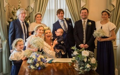 Bride and Groom, Bridesmaids and family