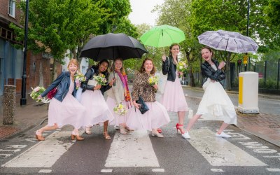 Lucy and her bridesmaids en route to the church