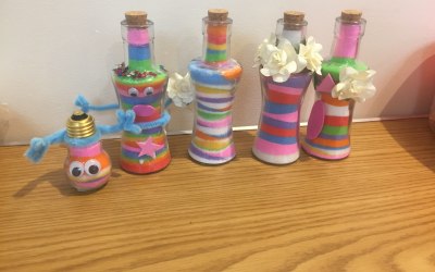 The finished products of a bottles and bulbs workshop