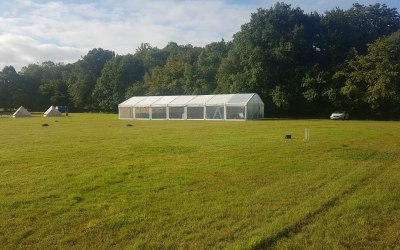9x21m marquee with panoramic windows seats up to 