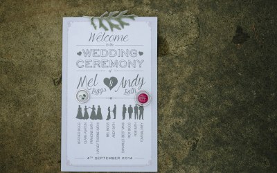 Ceremony card design featuring bridal party information