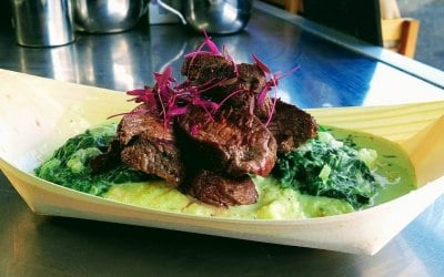 Ostrich Steak with Nutmeg Creamed Spinach and Miele Meal