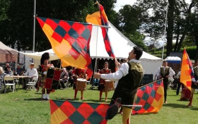 Flag jugglers at the Medieval Festival in Colchester