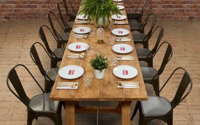 Rustic Trestle Tables and Tolix style chairs