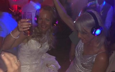 Happy Bride with our 4 channel flashing headsets