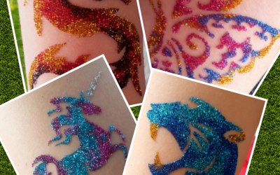 Assorted glitter tattoos and colours, transfers also available