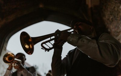 Trumpets at a wedding drinks reception
