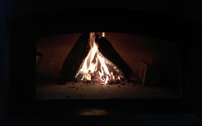 Wood fired pizza oven flames