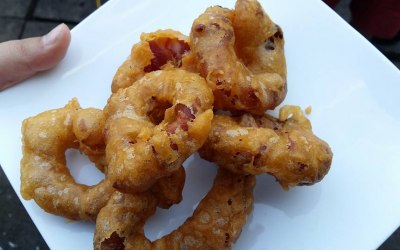 Battered bacon onion rings