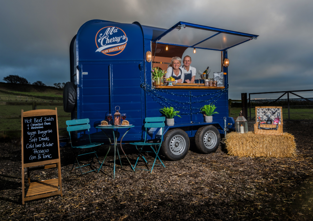 Blue Ma Cherry’s food trailer serving slow cooked beef in the countryside