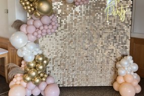 Our glitter gold sequin wall with our 'lets party' neon sign for joint celebrations! An engagement & 60th birthday!