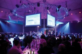 corporate event with lighting with truss and pa system