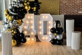 Balloon Arch, Light Up Number 40, Balloon Stack and Pillars