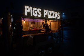 Porky the trailer at night 