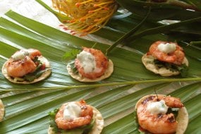 Tandoori prawn canapes with coriander salad