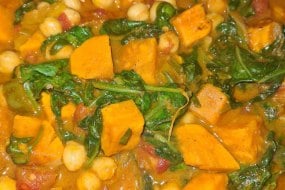 Sweet Potatoes, Chickpea and Spinach Curry