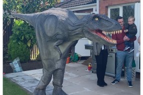 dinosaur mascot with kid