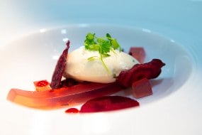 Textures of beetroot & goats curd mousse
