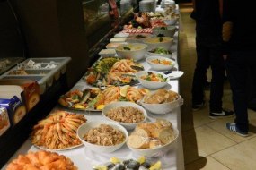 A full spread including lobster and oysters on ice