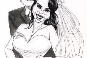 As well as drawing caricatures at an event, I can provide a studio caricature for guests to sign as a memento of the occasion Caricature of bride and groom
